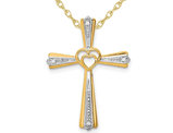 10K Yellow Gold Cross Pendant Necklace with Chain and Diamond Accent